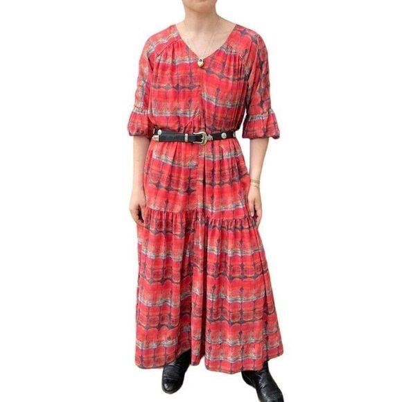 Soft Surroundings Tie Dye Watercolor Orange Boho Hippie Flowy Maxi Dress Sz S - Picture 2 of 11